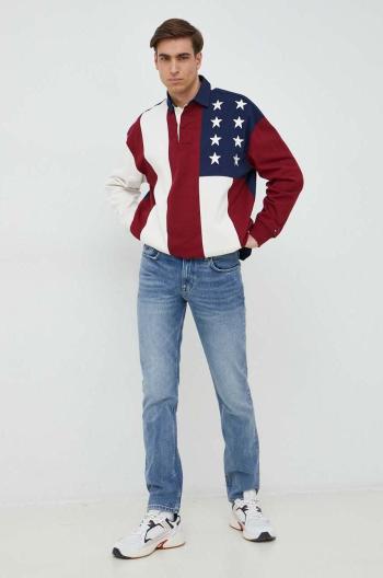 Bavlnená mikina Tommy Hilfiger pánska, bordová farba, vzorovaná