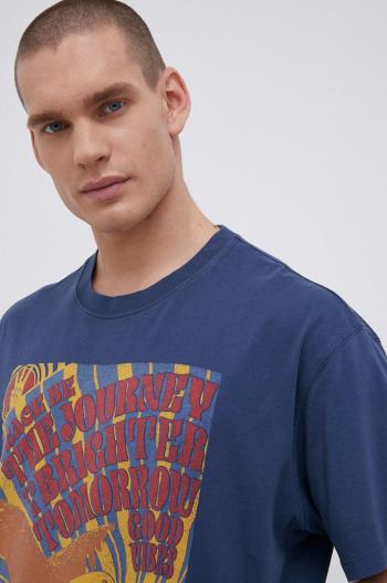 Bavlnené tričko Wrangler tmavomodrá farba, s potlačou