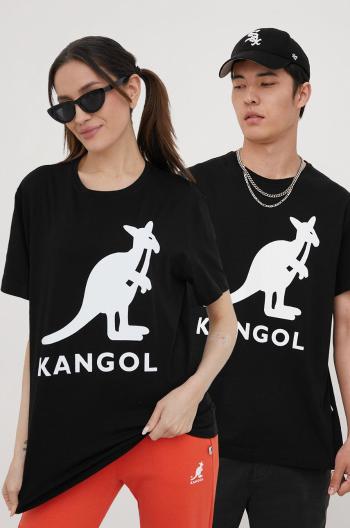 Bavlnené tričko Kangol čierna farba, s potlačou