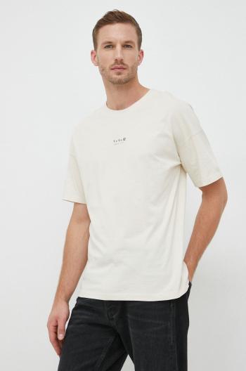 Bavlnené tričko Sisley béžová farba, s potlačou