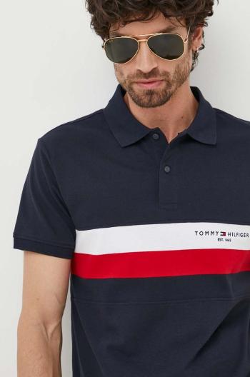 Bavlnené polo tričko Tommy Hilfiger tmavomodrá farba, vzorované