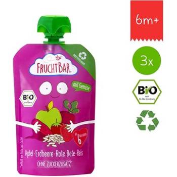 FruchtBar BIO 100 % recyklovateľná ovocná kapsička s jablkom, jahodou, červenou repou a ryžou 3× 100 (8594205750089)