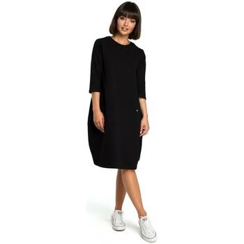 Be  Šaty B083 Oversized šaty s predným vreckom - čierne  viacfarebny