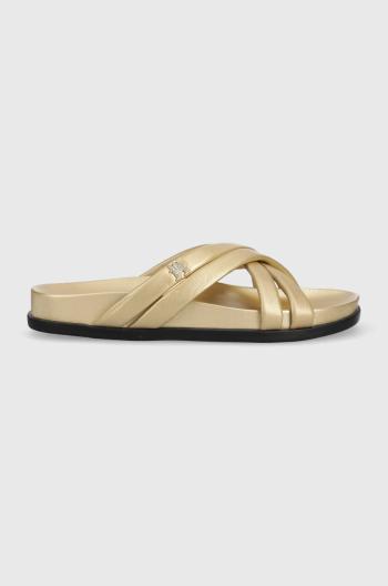 Kožené šľapky Tommy Hilfiger STRAP FEMININE SANDAL GOLDEN dámske, zlatá farba, FW0FW06994