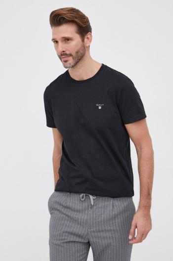 Bavlnené tričko Gant čierna farba, jednofarebné