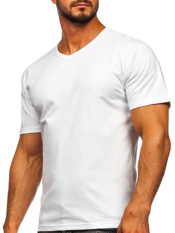 Biele pánske tričko bez potlače s výstrihom do V Bolf  192131