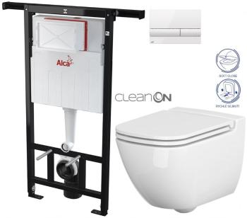 ALCADRAIN Jádromodul - predstenový inštalačný systém s bielym tlačidlom M1710 + WC CERSANIT CLEANON CASPIA + SEDADLO AM102/1120 M1710 CP1