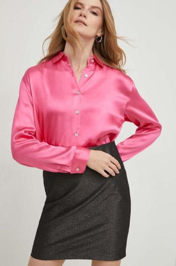 Košeľa Answear Lab dámska, ružová farba, voľný strih, s klasickým golierom