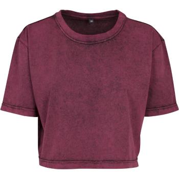 Build Your Brand Dámske crop top tričko Acid Washed - Berry / čierna | L