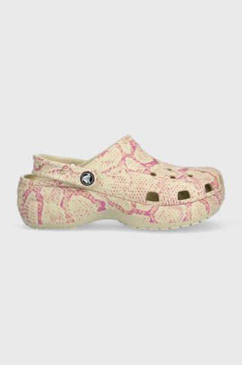 Šľapky Crocs Classic Platform Snake Print Clog dámske, béžová farba, na platforme, 208231