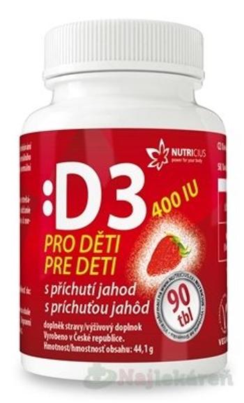 Nutricius Vitamín D3 pre deti 400 IU s príchuťou jahôd 90 tabliet