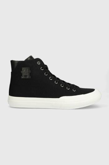 Tenisky Tommy Hilfiger TH HI VULC PREMIUM BANANATEX pánske, čierna farba, FM0FM04572