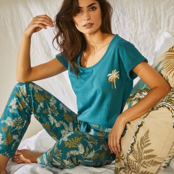 Blancheporte Bavlnené pyžamo s dlhými rukávmi, potlač Borneo smaragdová 52