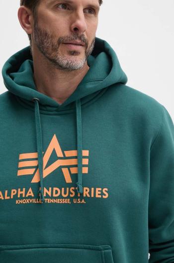 Mikina Alpha Industries pánska, zelená farba, s kapucňou, s potlačou