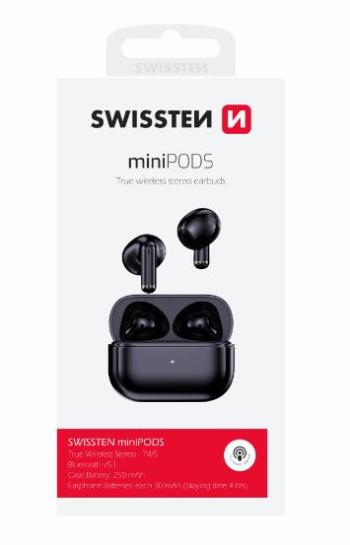 SWISSTEN BLUETOOTH TWS Slúchadlá MINIPODS ČIERNY