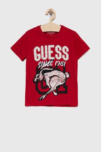 Detské bavlnené tričko Guess červená farba, s potlačou