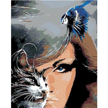 Maľovanie podľa čísel – Žena mačka a modrý vtáčik (HRAmal00384nad)