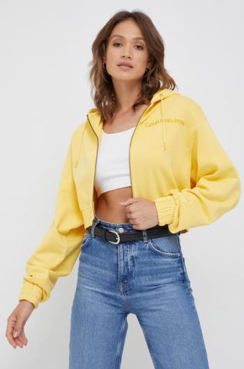 Bavlnená mikina Calvin Klein Jeans dámska, žltá farba, jednofarebná