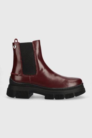 Kožené topánky chelsea Tommy Hilfiger Preppy Outdoor Low Boot dámske, bordová farba, na platforme,