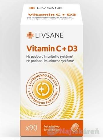 LIVSANE Vitamín C + D3 žuvacie tablety 90 ks