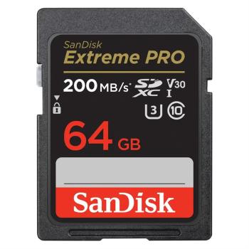 SANDISK EXTREME PRO 64 GB SDXC MEMORY CARD 200 MB/S A 90 MB/S, UHS-I, CLASS 10, U3, V30