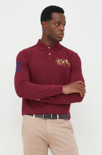 Bavlnené tričko s dlhým rukávom Polo Ralph Lauren bordová farba, jednofarebné