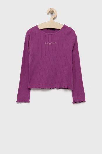 Detská bavlnená košeľa s dlhým rukávom Desigual fialová farba,