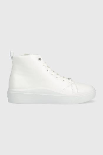 Kožené tenisky Calvin Klein Cupsole Wave High Top biela farba,