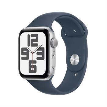 APPLE WATCH SE GPS 44MM SILVER ALUMINIUM CASE WITH STORM BLUE SPORT BAND - S/M MREC3QC/A