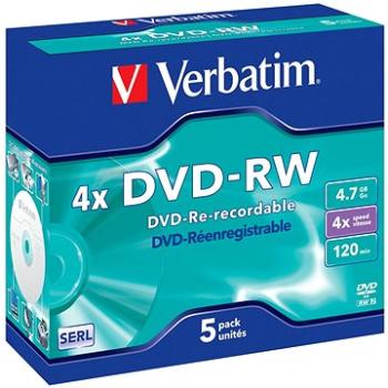 Verbatim DVD-RW 4×, 5ks v krabičke (43285)