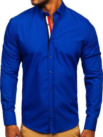Kobaltová pánska elegantá košeľa s dlhými rukávmi BOLF 3713