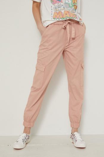 Bavlnené nohavice Medicine dámske, ružová farba, jogger, vysoký pás