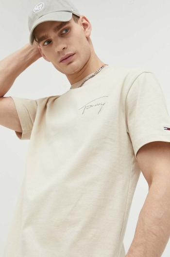 Bavlnené tričko Tommy Jeans béžová farba, melanžové