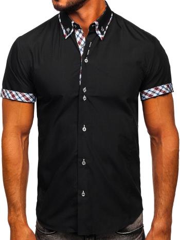 Čierna pánska košeľa s krátkymi rukávmi Bolf 6540