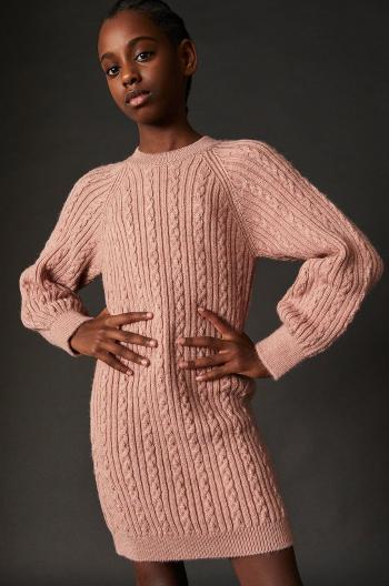 Dievčenské šaty Sisley ružová farba, mini, rovný strih