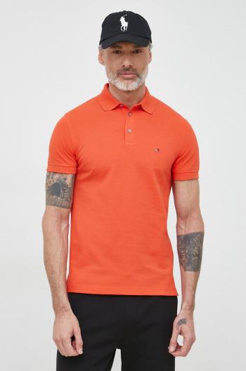Bavlnené polo tričko Tommy Hilfiger oranžová farba, jednofarebné