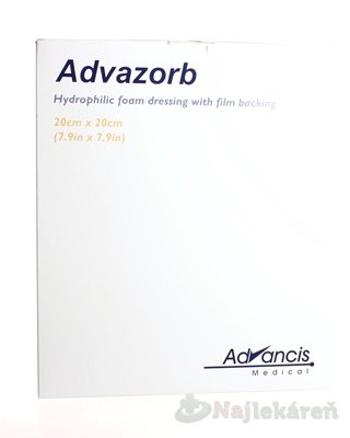 Advazorb krytie na rany hydrofilné penové 20 x 20 cm, 10 ks