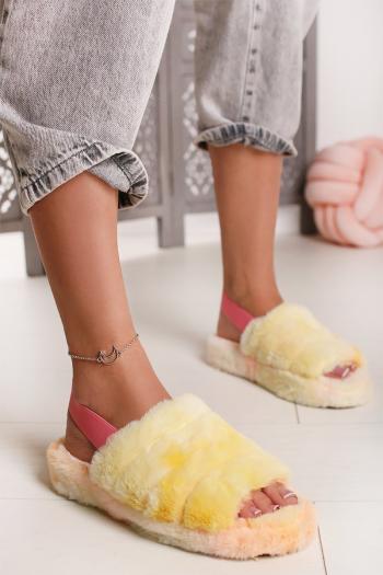 Ružovo-žlté plyšové sandále Dory