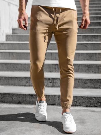 Camelowe spodnie materiałowe joggery męskie Denley 0011