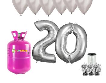 HeliumKing Hélium párty set na 20. narodeniny so striebornými balónmi