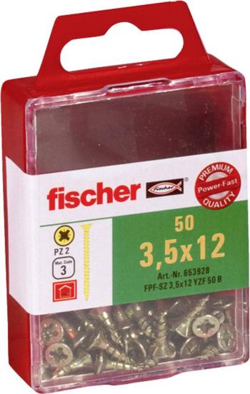 Fischer  653928 skrutka so zápustnou hlavou 3.5 mm 12 mm krížová dražka Pozidriv     glavanizované zinkom 50 ks