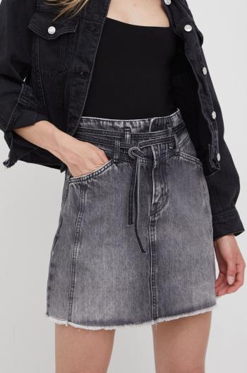 Rifľová sukňa Pepe Jeans Raisa Skirt Black čierna farba, mini, rovný strih