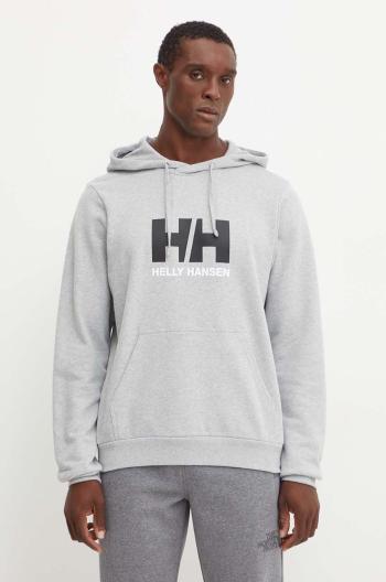 Bavlnená mikina Helly Hansen HH LOGO pánska, šedá farba, s kapucňou, s potlačou, 30394