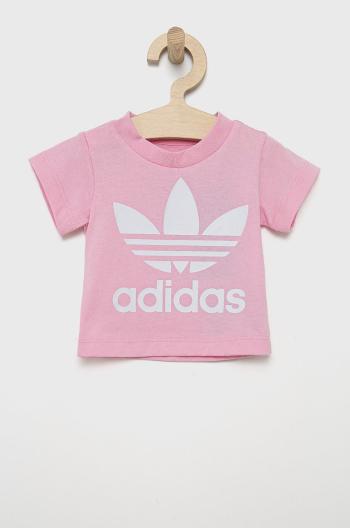 Detské bavlnené tričko adidas Originals HE2188 ružová farba,