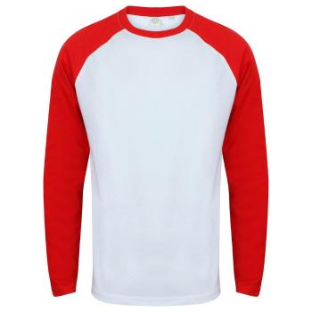 SF (Skinnifit) Pánske dvojfarebné tričko s dlhým rukávom - Biela / červená | XL