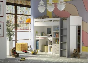ArtFMbra Detská poschodová posteľ so stolíkom UNIT Farba: Biela / strieborná