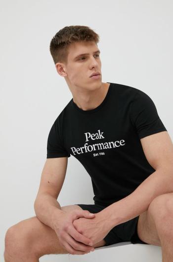 Bavlnené tričko Peak Performance čierna farba, s potlačou