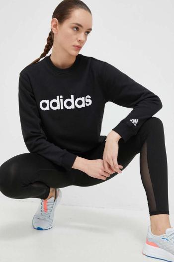 Bavlnená mikina adidas dámska, čierna farba, s potlačou