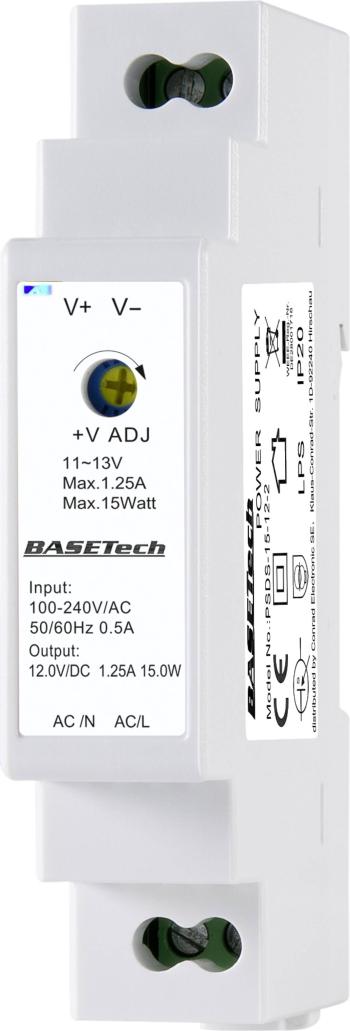 Basetech PSDS-15-12-2 sieťový zdroj na montážnu lištu (DIN lištu)  12 V 1.25 A 15 W 1 x