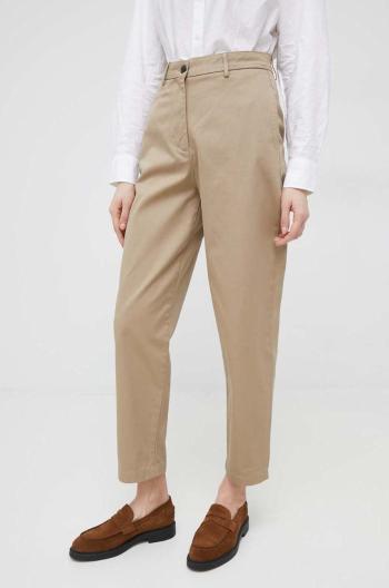 bavlnené nohavice Tommy Hilfiger dámske, béžová farba, strih chinos, vysoký pás